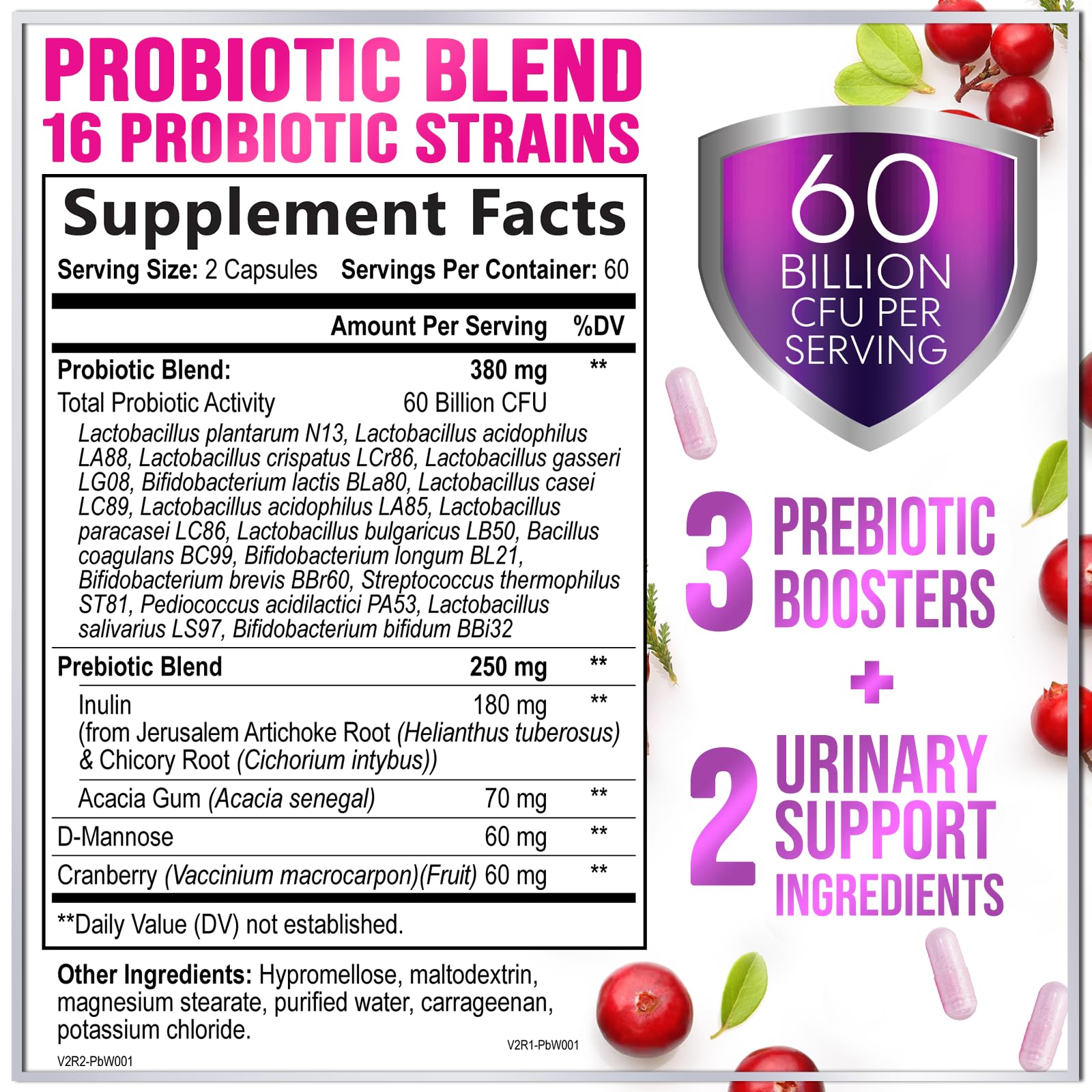 Close-up of probiotic bottle label featuring 120 capsules