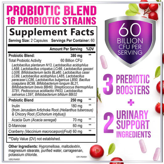 Close-up of probiotic bottle label featuring 120 capsules