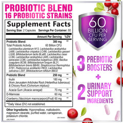 Close-up of probiotic bottle label featuring 120 capsules