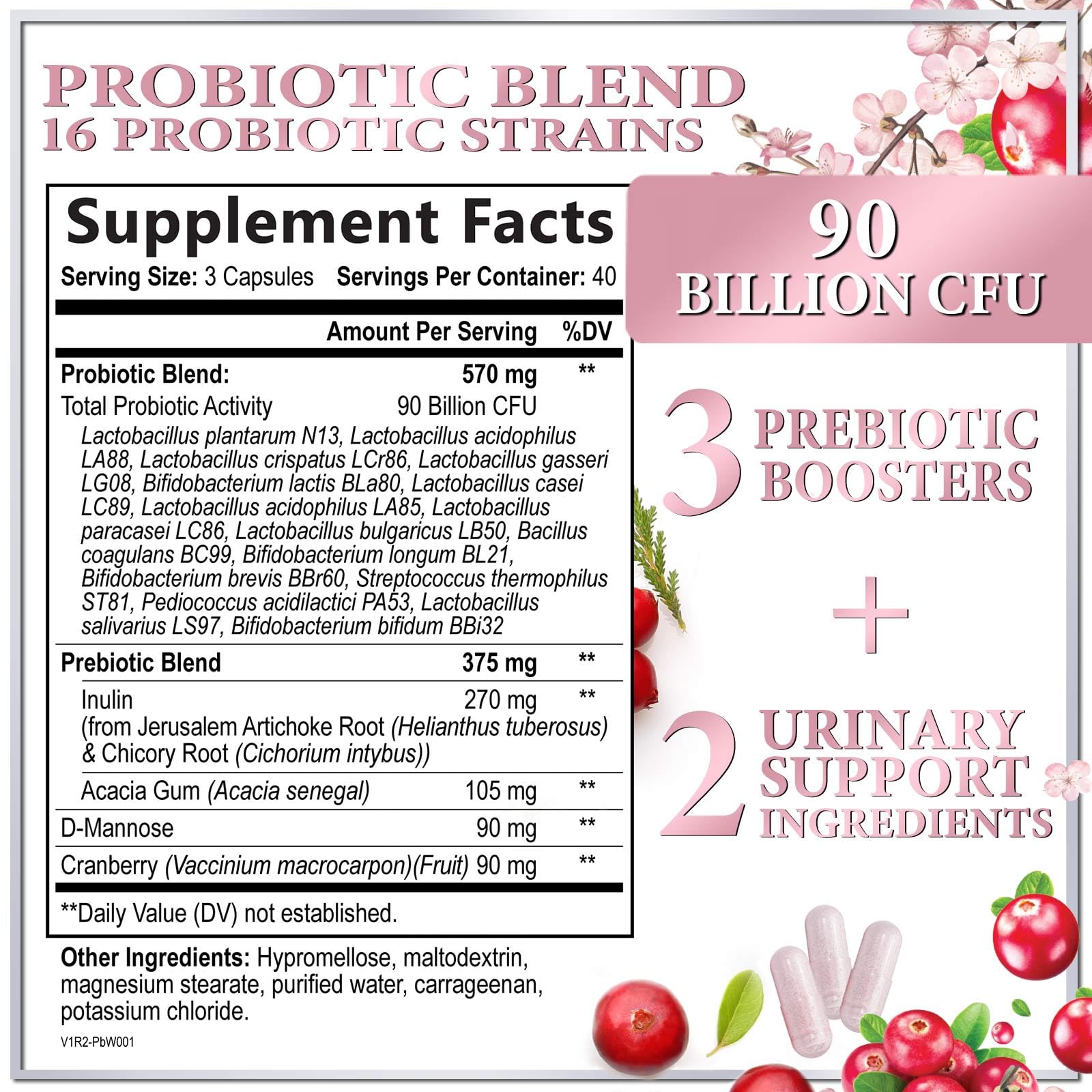 Probiotic capsules for women's gut & feminine health with prebiotics