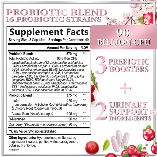 Probiotic capsules for women's gut & feminine health with prebiotics