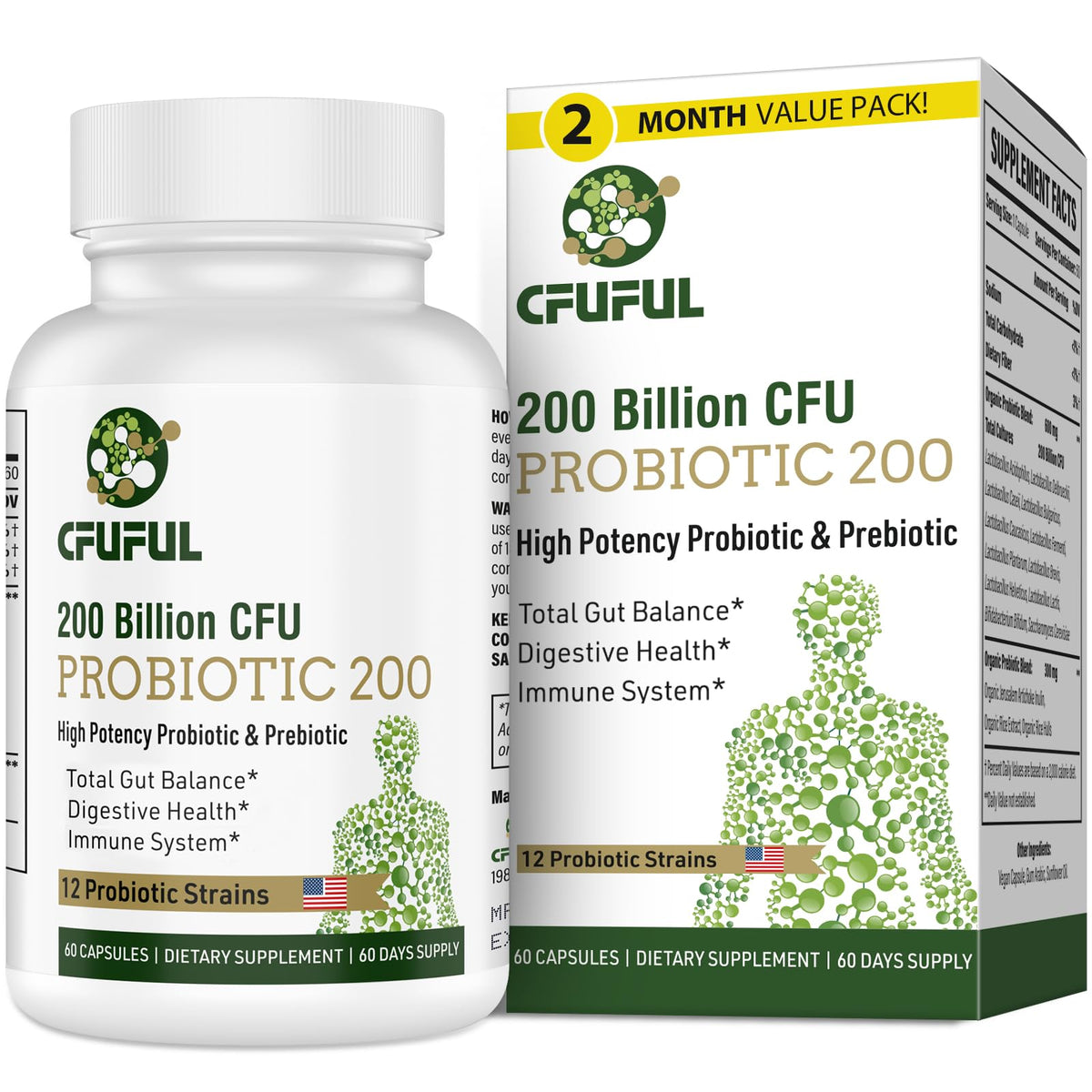 Bottle of Probiotics for Women & Men with 200B CFU and 12 strains