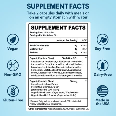 Close-up of 60 probiotic capsules in a bottle