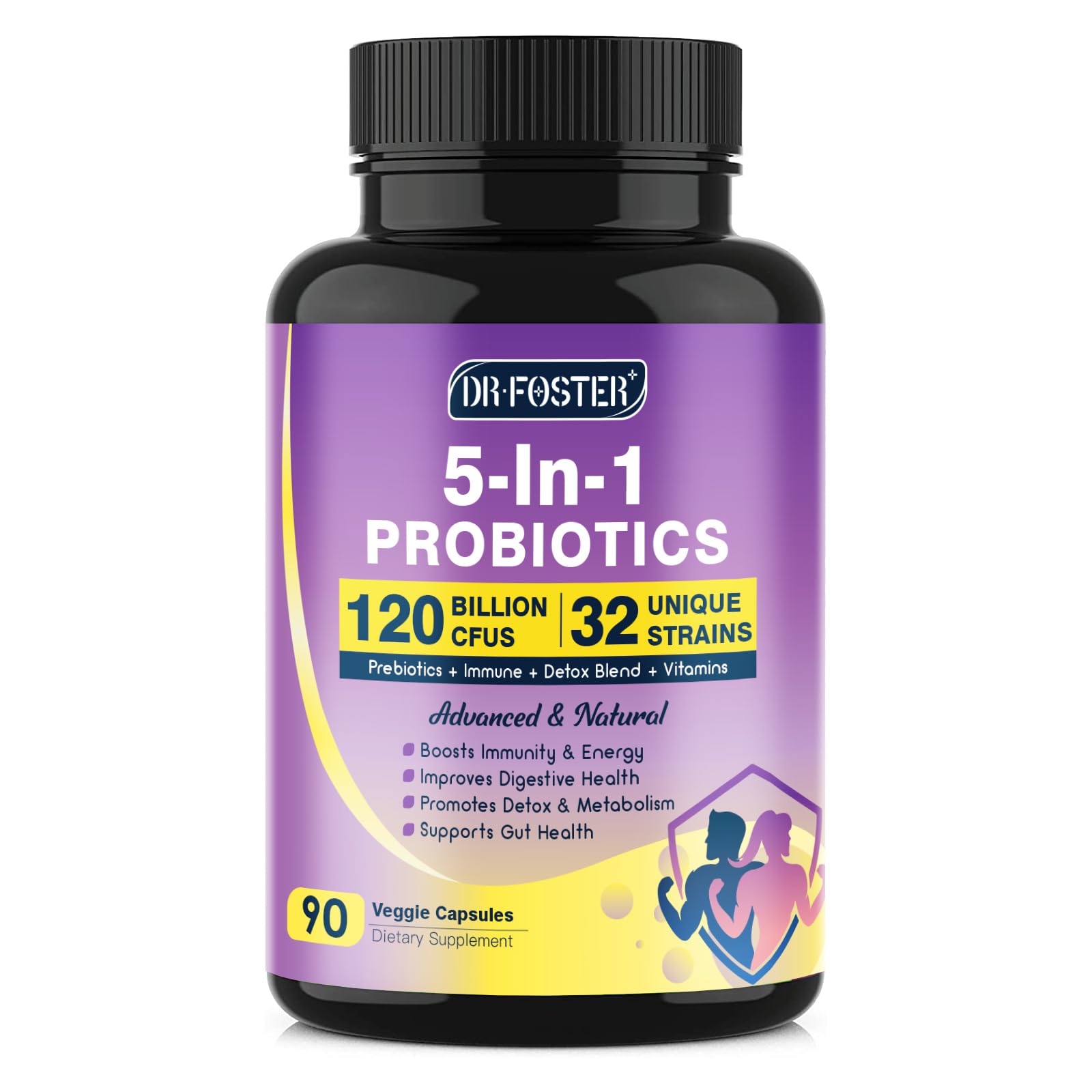 Bottle of probiotics for digestive health for both women and men