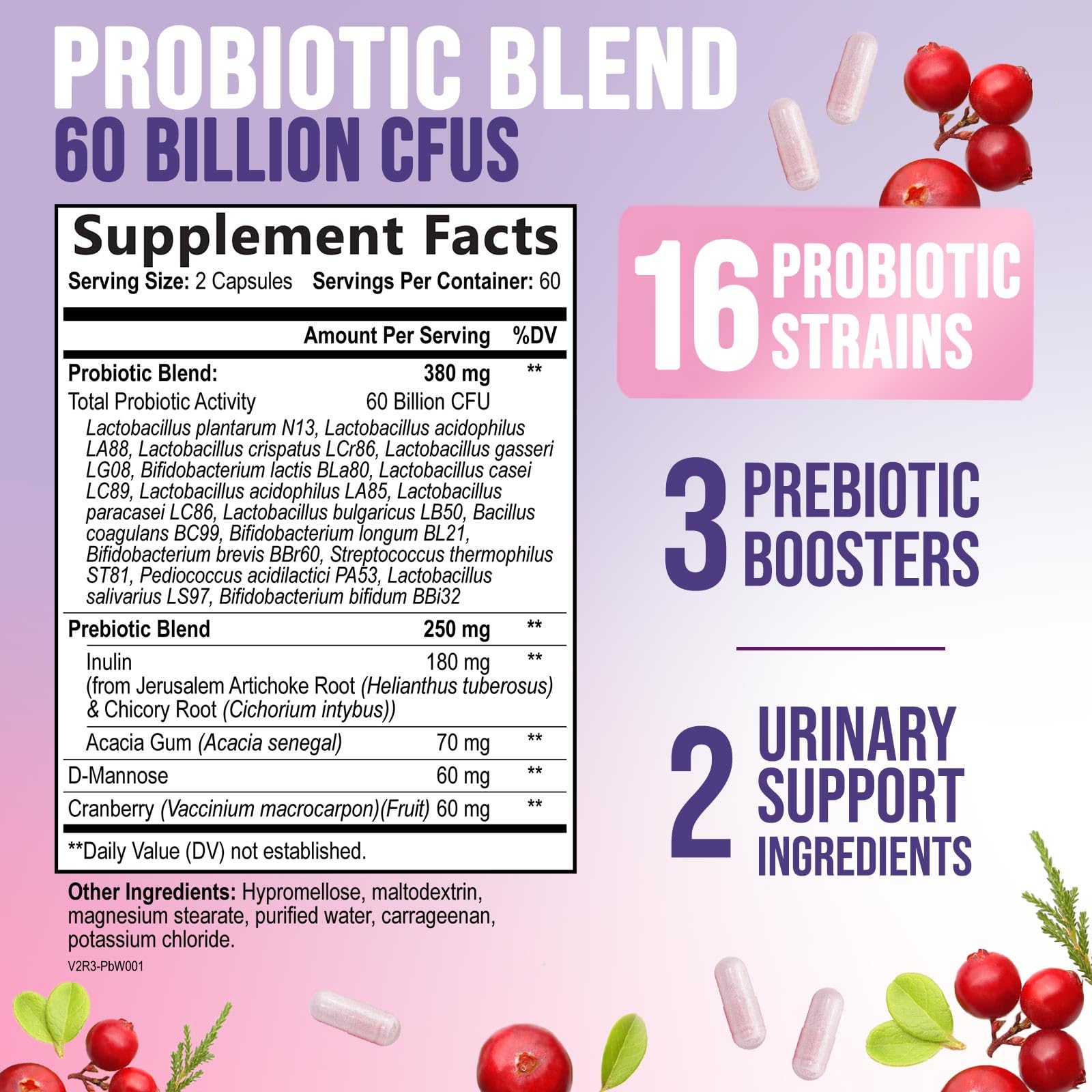 Close-up of label highlighting 60B CFU and 16 strains