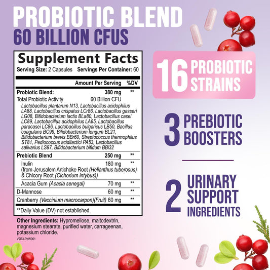 Close-up of label highlighting 60B CFU and 16 strains