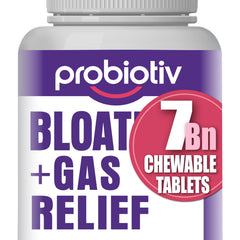 Probiotiv gas-bloating chewable strawberry tablet for daily gut comfort.