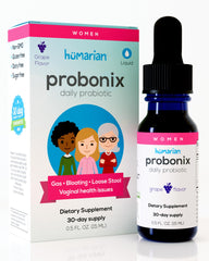 Probonix Humarian liquid probiotics for women bottle with grape flavor supporting gut and vaginal health.