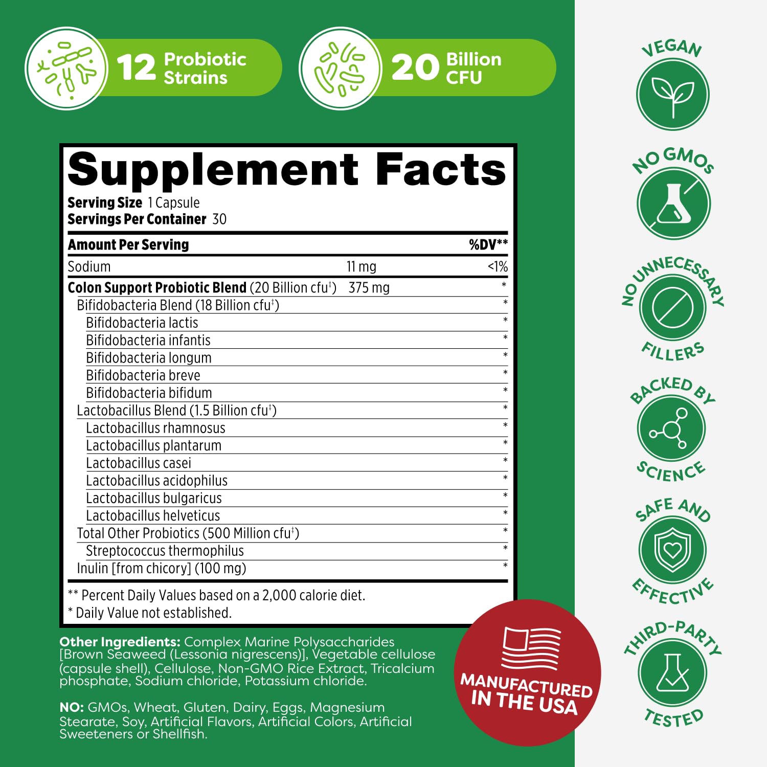 Ingredients list for Probulin Colon Support probiotic