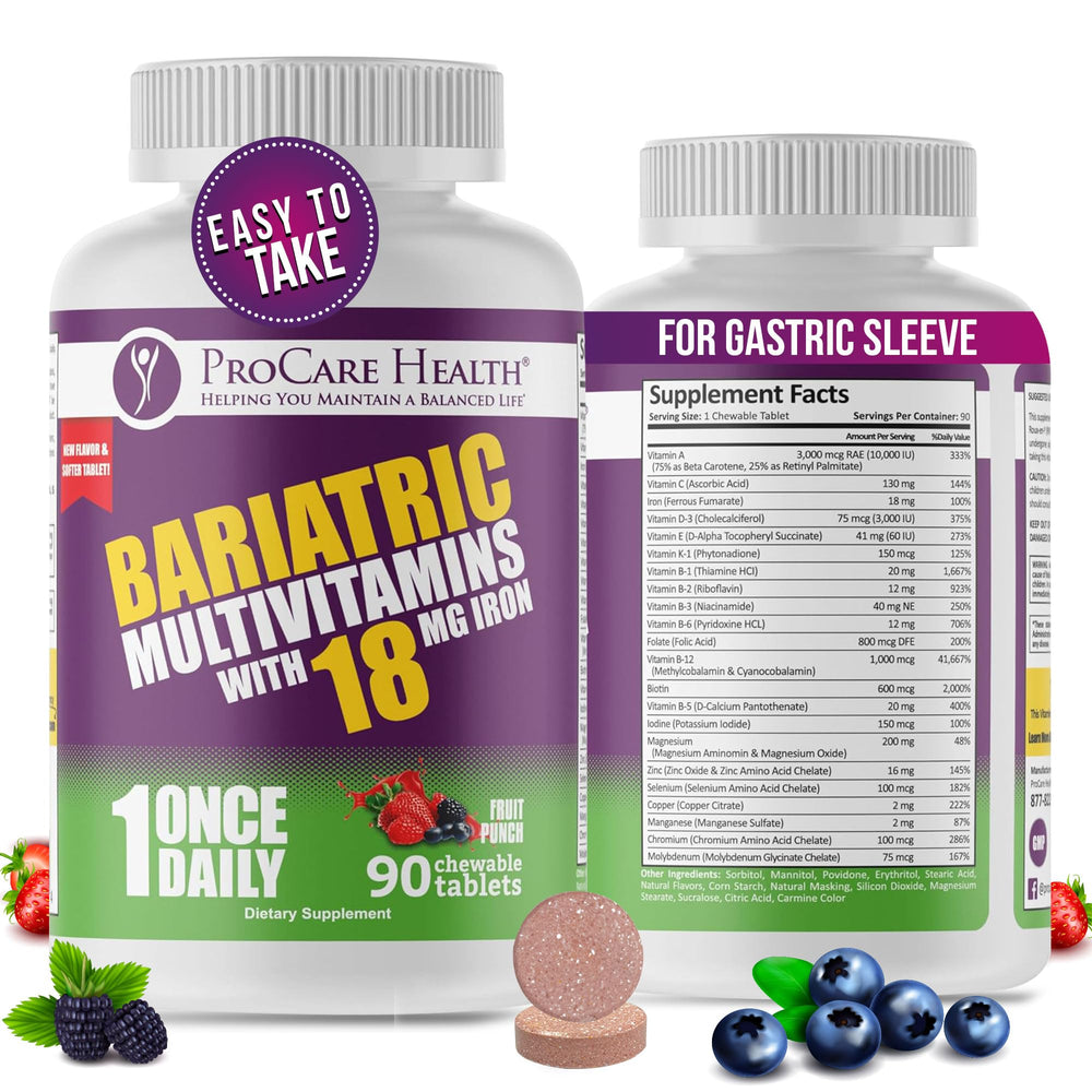 ProCare Health bariatric chewable multivitamin fruit punch flavor bottle