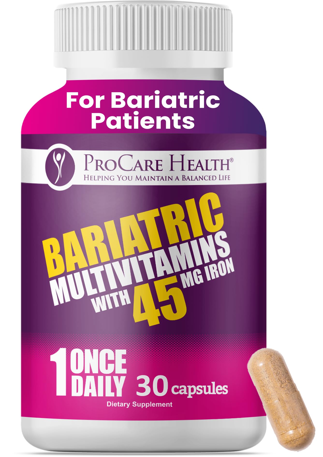 ProCare Health Bariatric Multivitamin with 45mg Iron - 30-Capsule Post ...