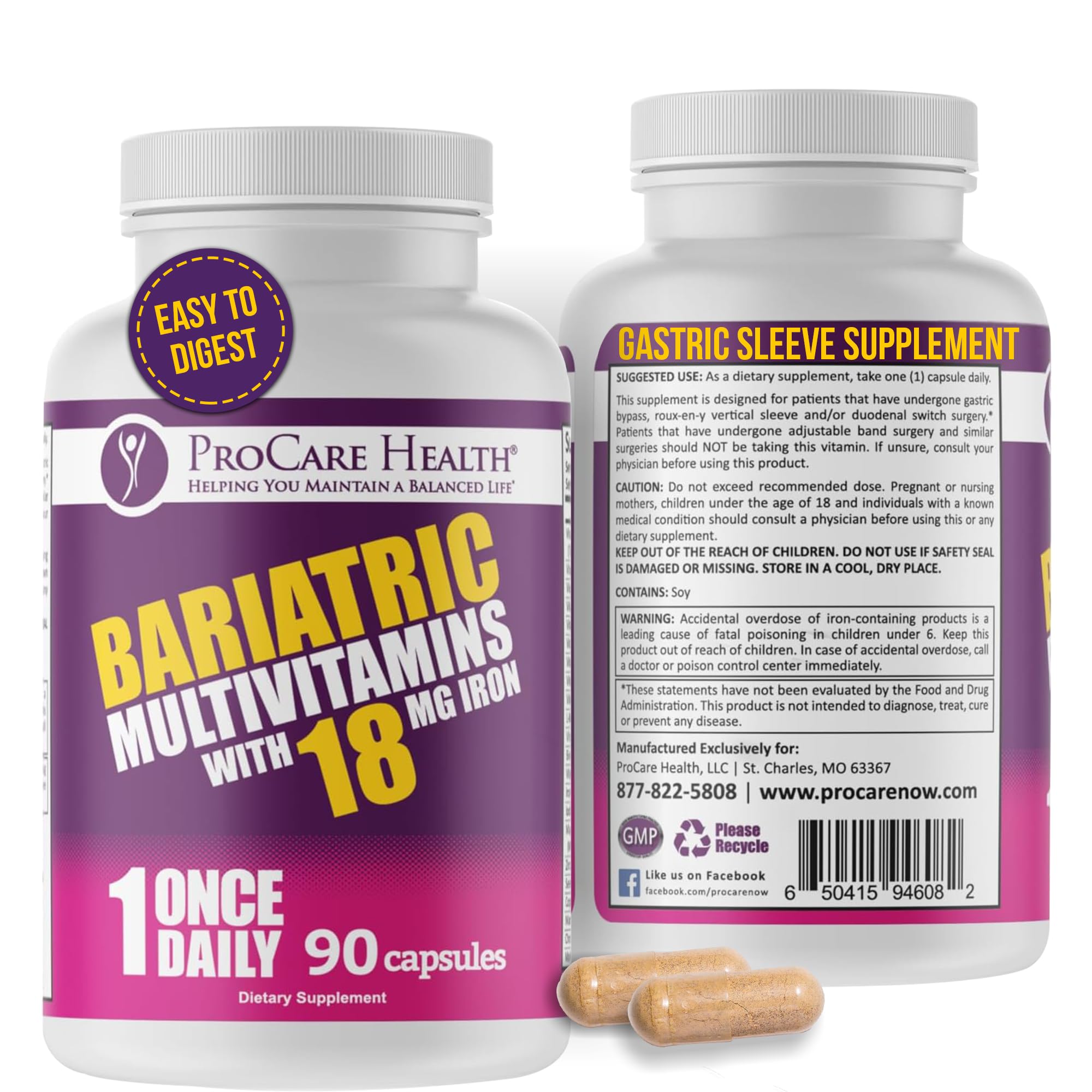 ProCare Health bariatric multivitamin bottle with capsules for post-op recovery
