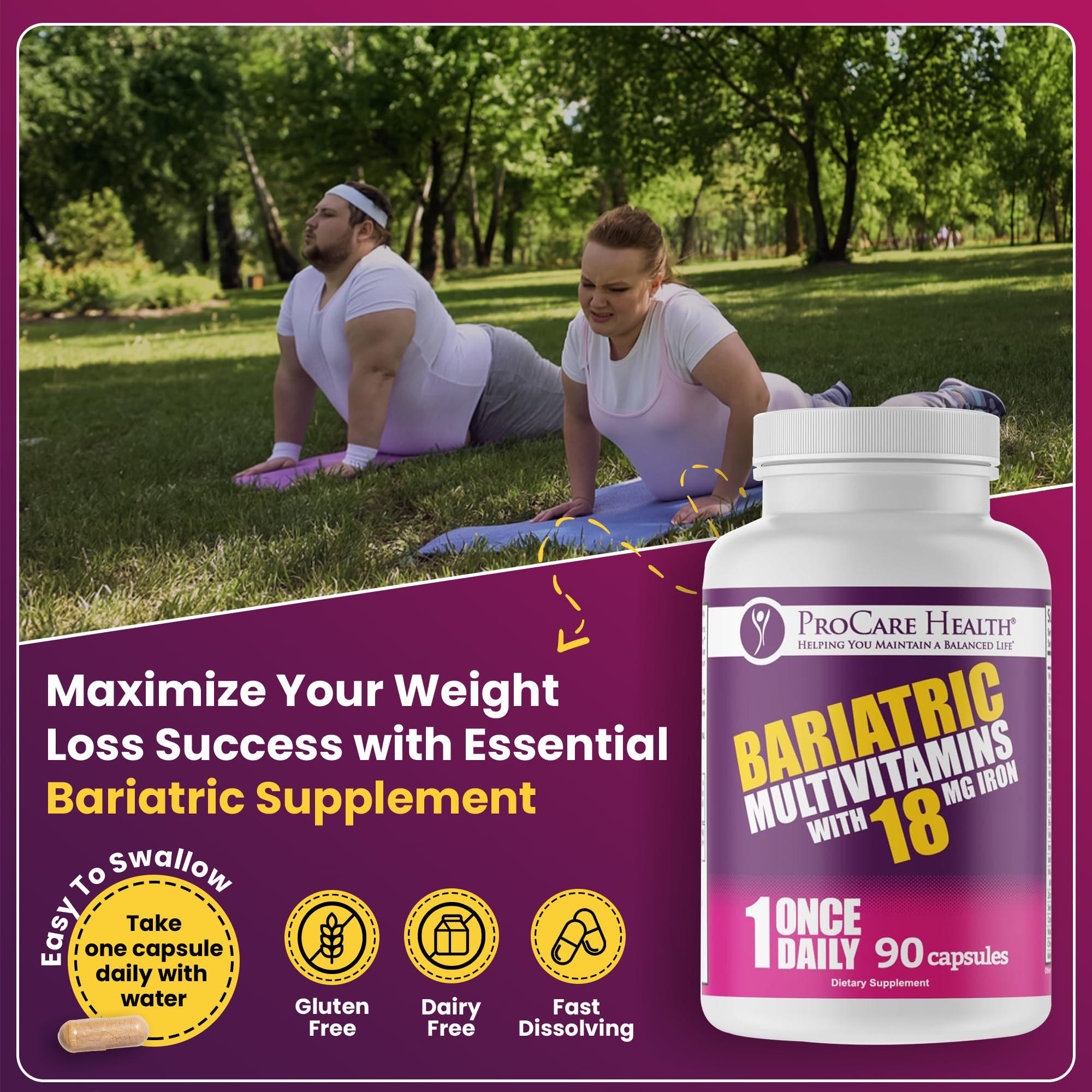 Side view of ProCare Health Bariatric Multivitamin bottle