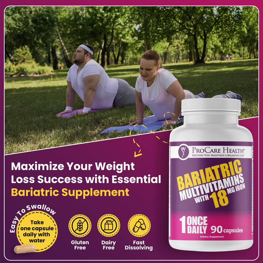 Side view of ProCare Health Bariatric Multivitamin bottle