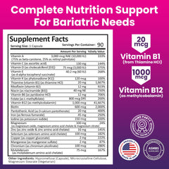Label detail on ProCare Health bariatric multivitamin highlights gluten-free and no artificial colors.