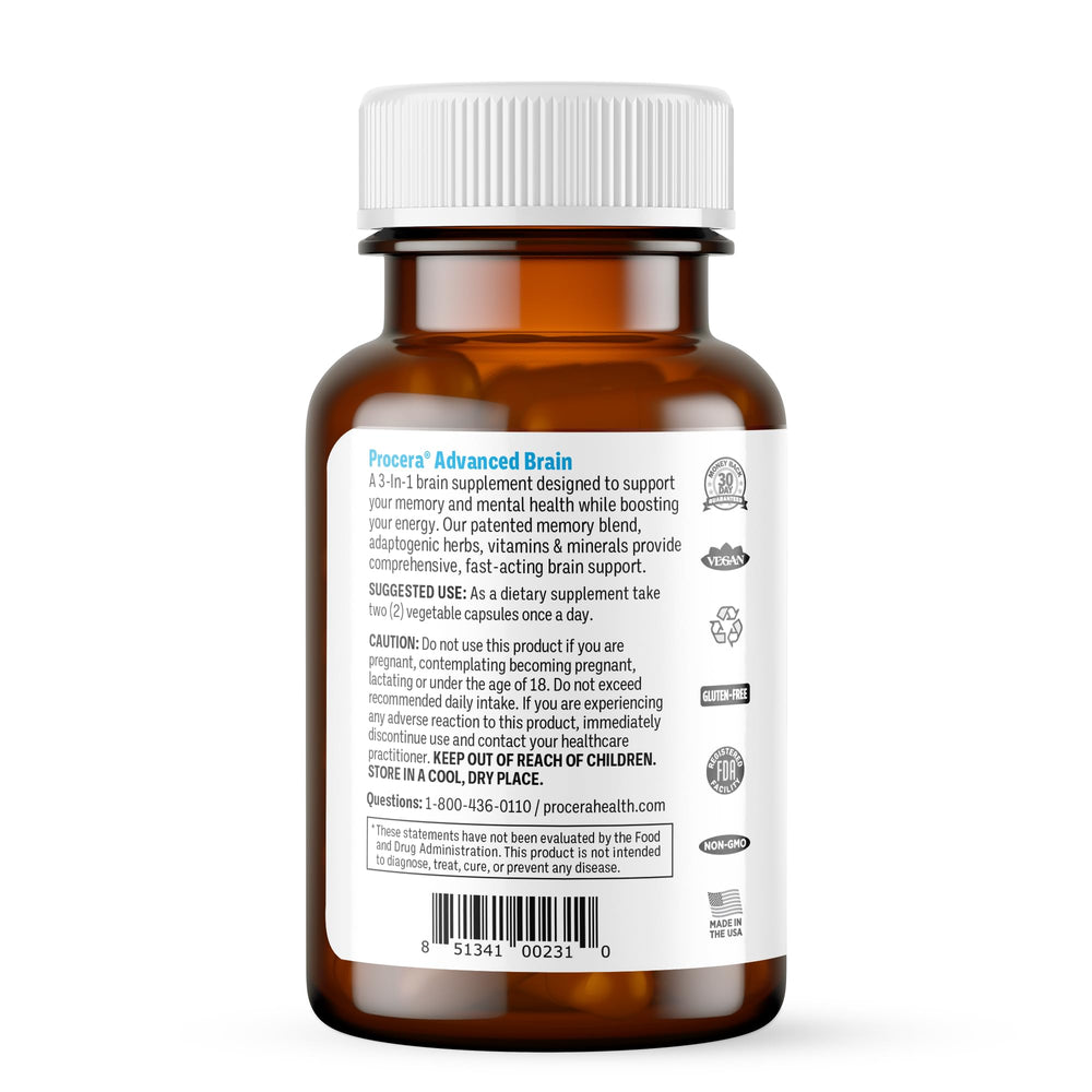 Close-up of Procera Advanced Brain capsules