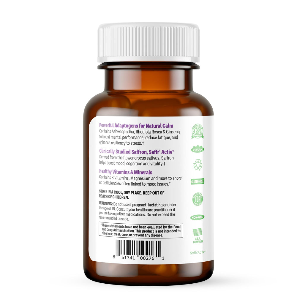 Saffron, ashwagandha, rhodiola and magnesium ingredients close-up