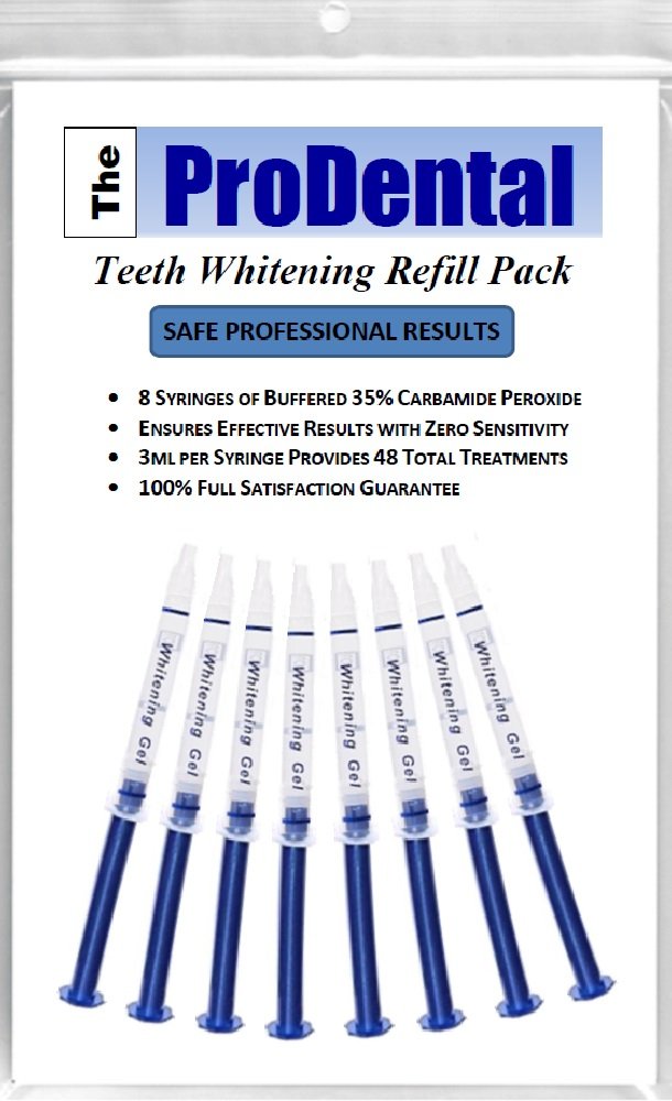 ProDental teeth whitening gel syringe refill 8-pack with 35% carbamide peroxide