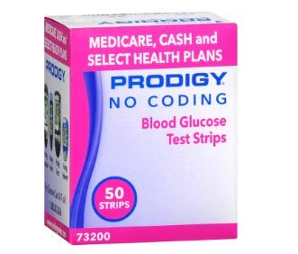 Prodigy no-coding strips closeup for simple, reliable glucose testing