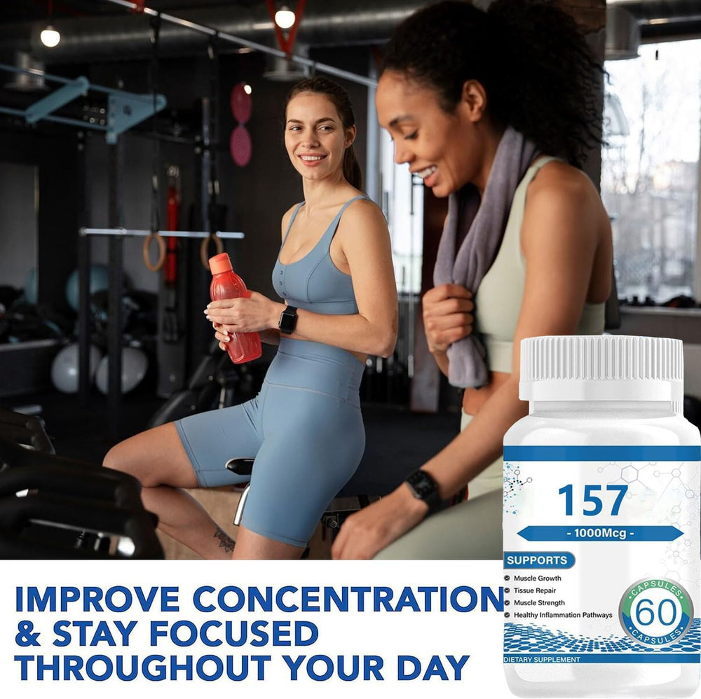 Front view of bottle with branding and 157 Capsules text