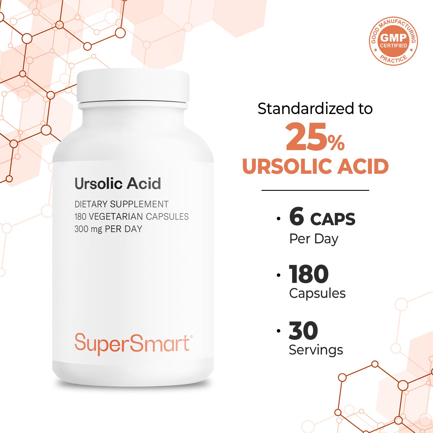 Product bottle top view of Supersmart Ursolic Acid