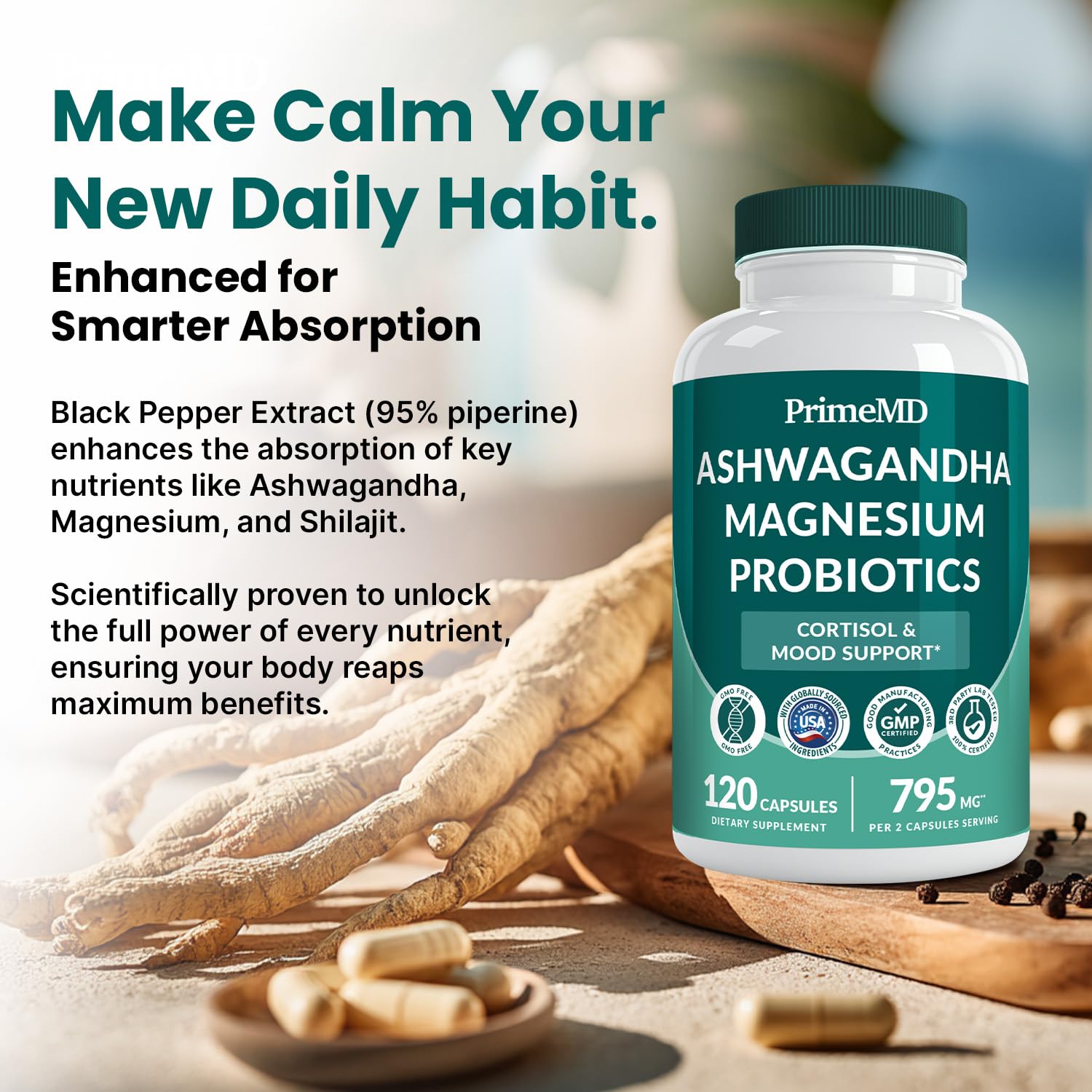 Product label front of the five-in-one cortisol supplement