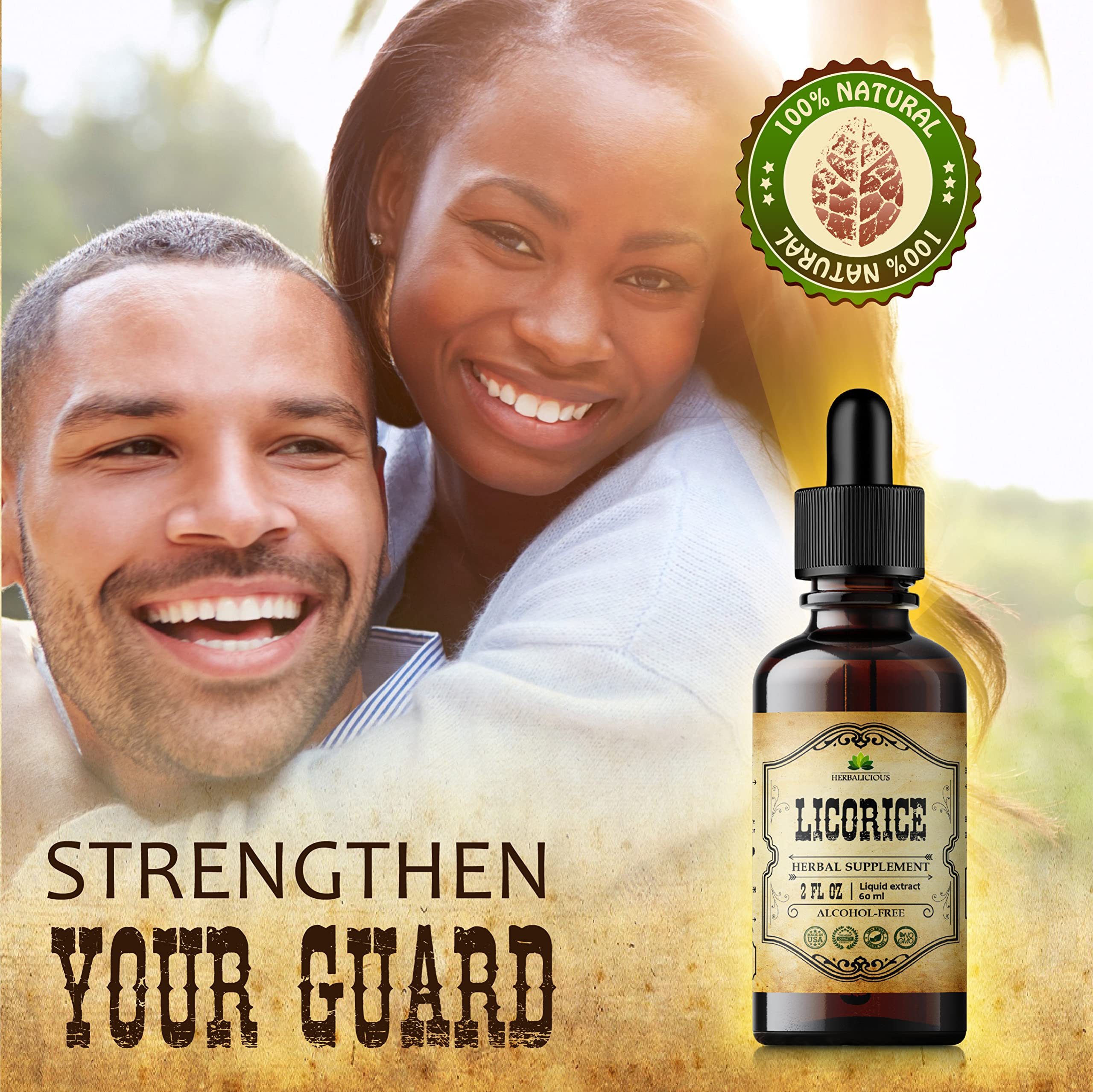 2 oz bottle packaging of HERBALICIOUS Licorice Root Extract
