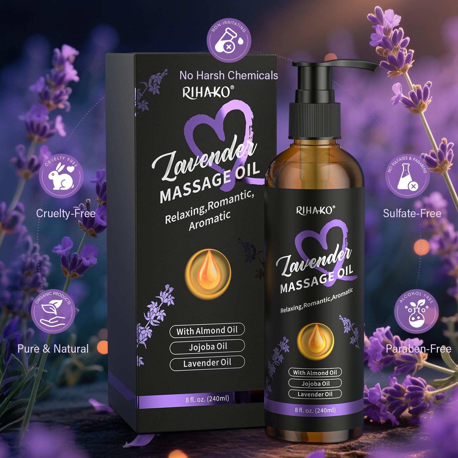 Product packaging showing 8 oz bottle