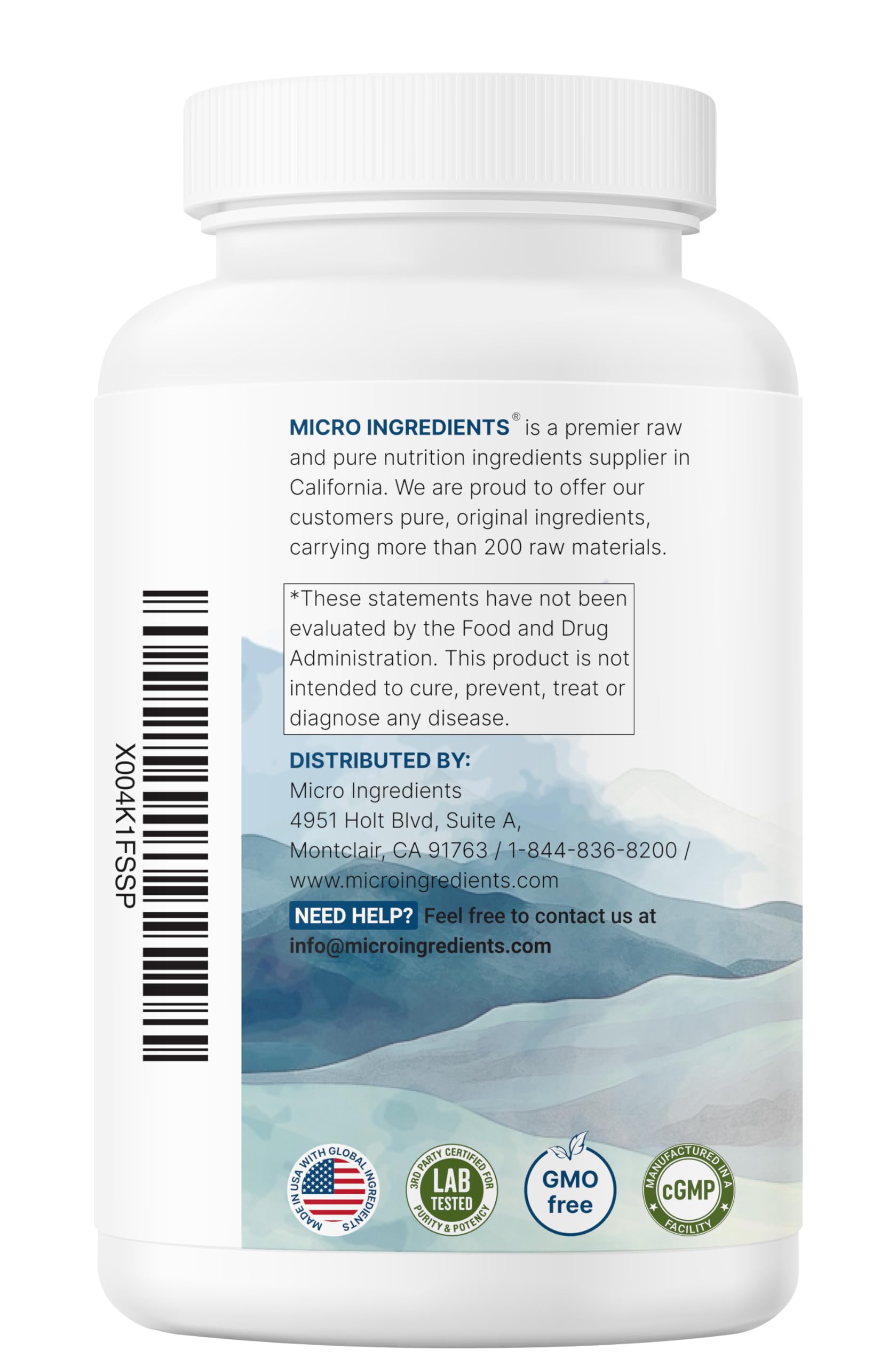 Packaging and ingredients list on bottle label