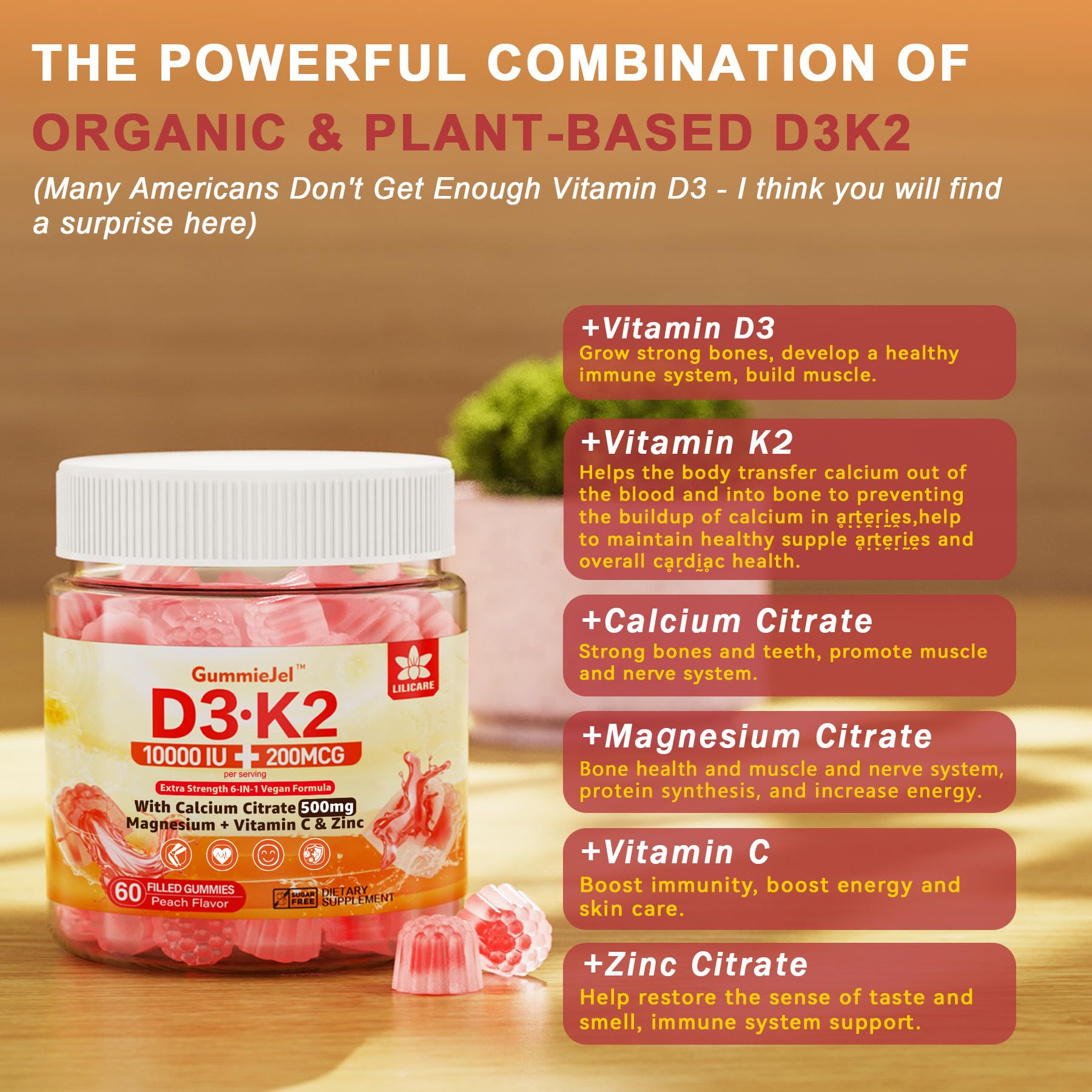 Front view of Vitamin D3 K2 gummies packaging