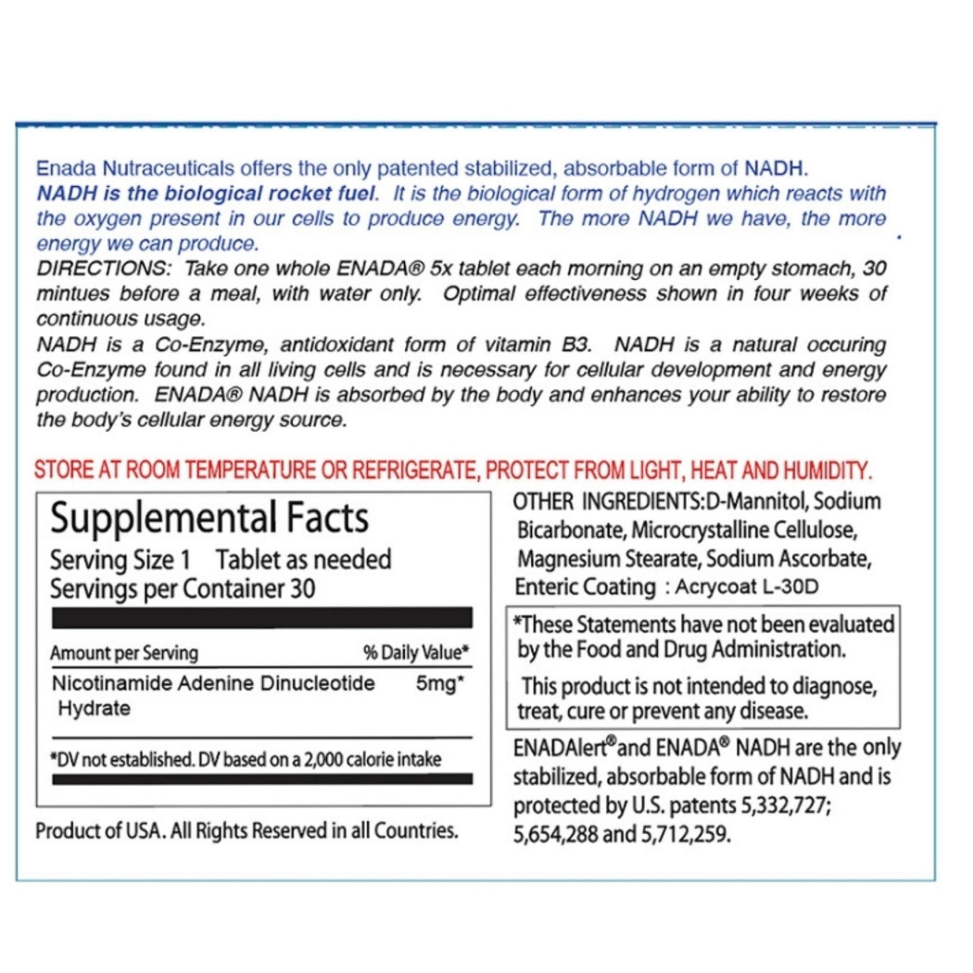 Close-up of Enada NADH 5 mg tablets for sublingual use