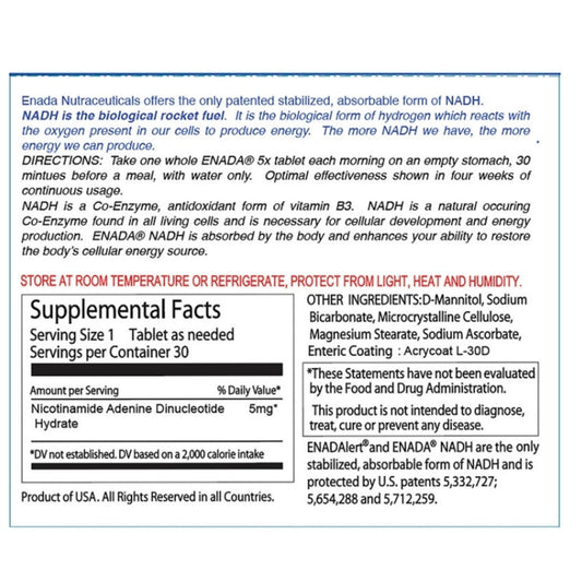 Close-up of Enada NADH 5 mg tablets for sublingual use