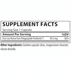 Proferrin Clear dye-free capsule closeup emphasizes natural iron source