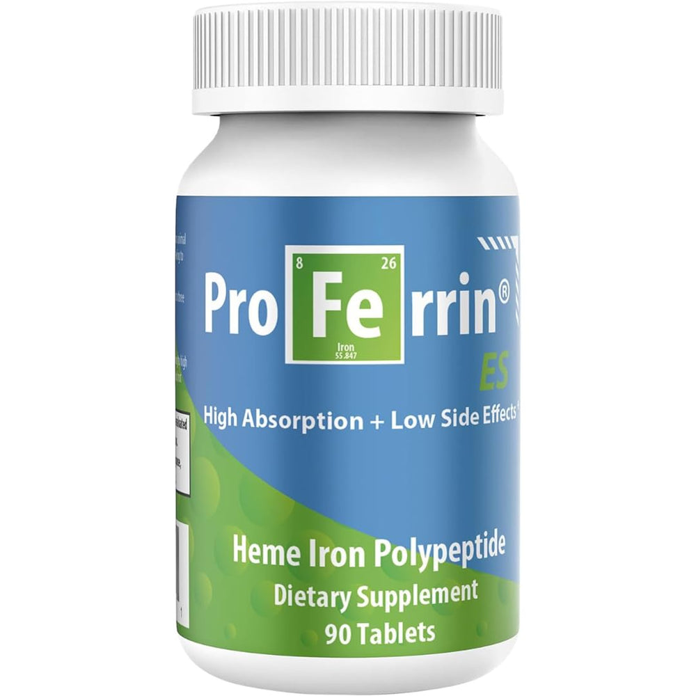 Proferrin ES tablet showing 10.5 mg of heme iron per tablet