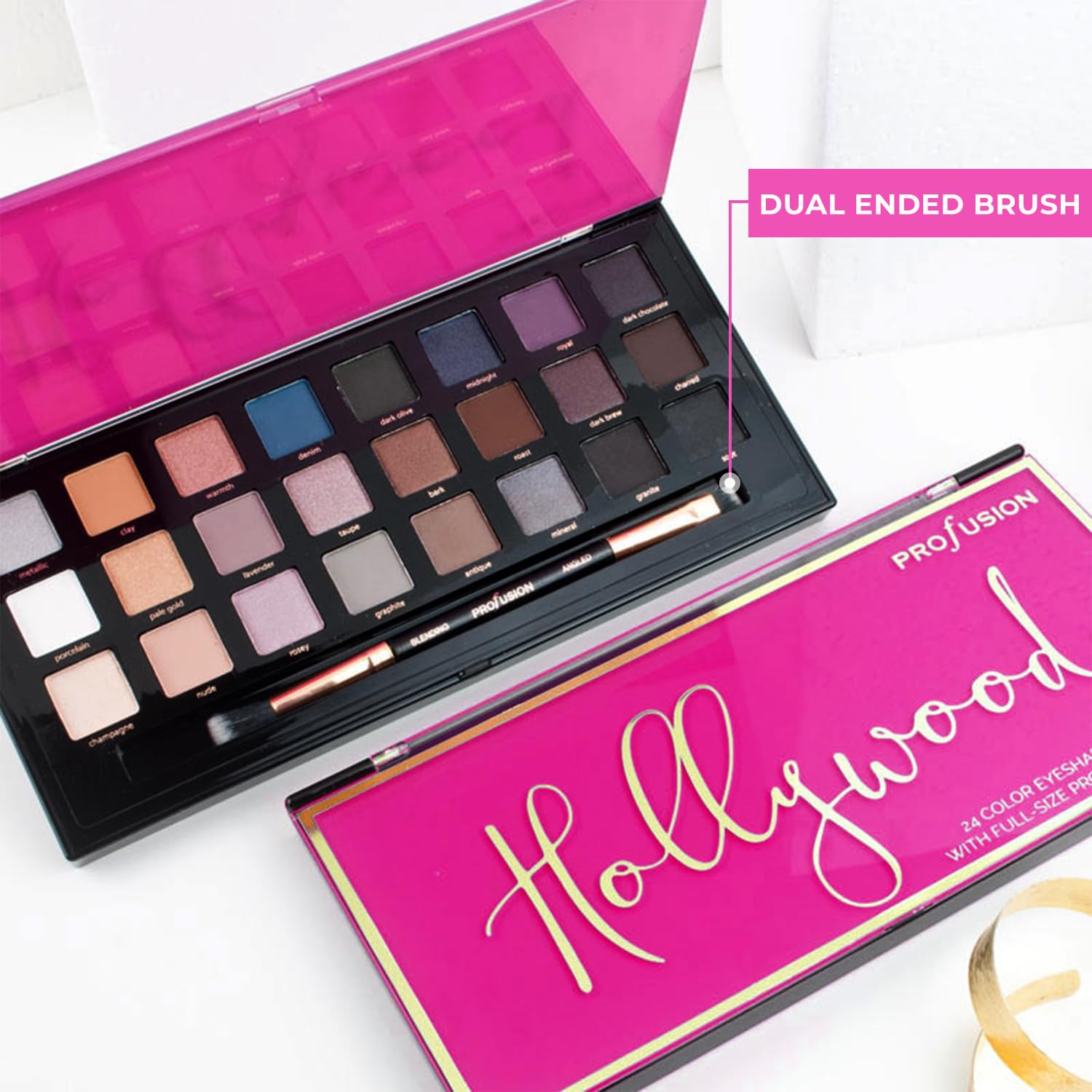 Profusion Hollywood 24 Shade Palette demonstrates buildable color payoff for any look.