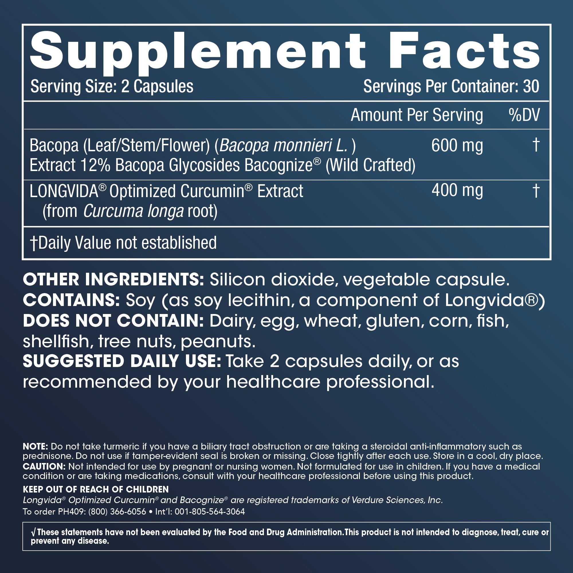 ProHealth 2-Pack Brain & Focus back label with ingredients