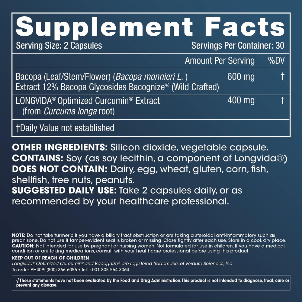 ProHealth 2-Pack Brain & Focus back label with ingredients