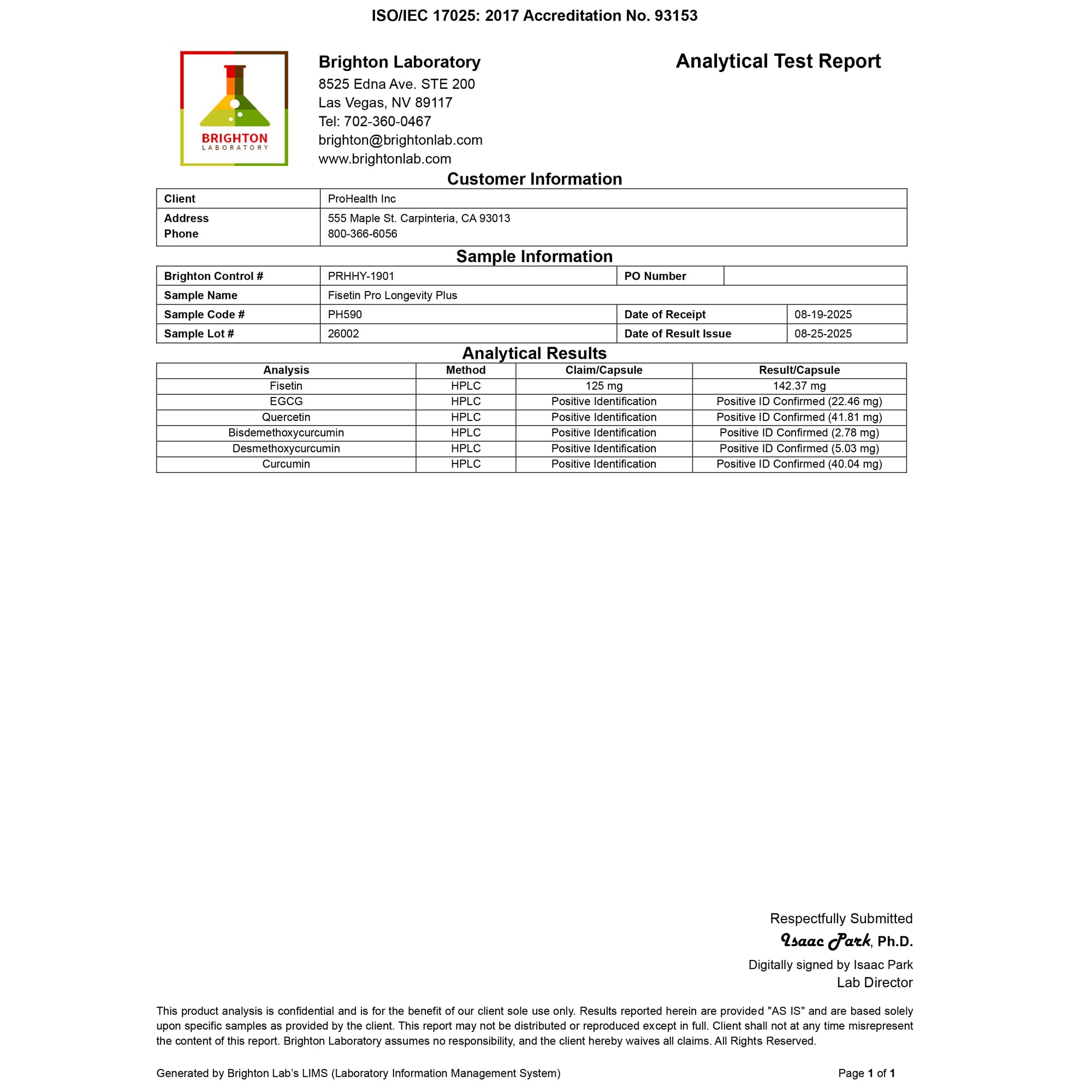 Quality assurance and lab transparency for ProHealth Fisetin