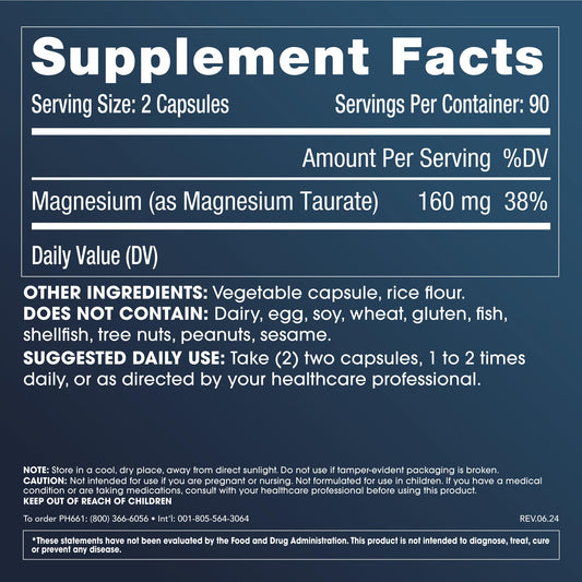 Nutrition facts label for ProHealth Pure Magnesium Taurate