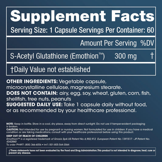 Close-up of ProHealth S-Acetyl Glutathione Emothion label