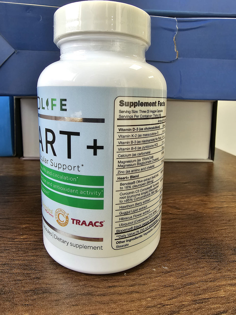 Back view of Heart+ bottle with nutrition information
