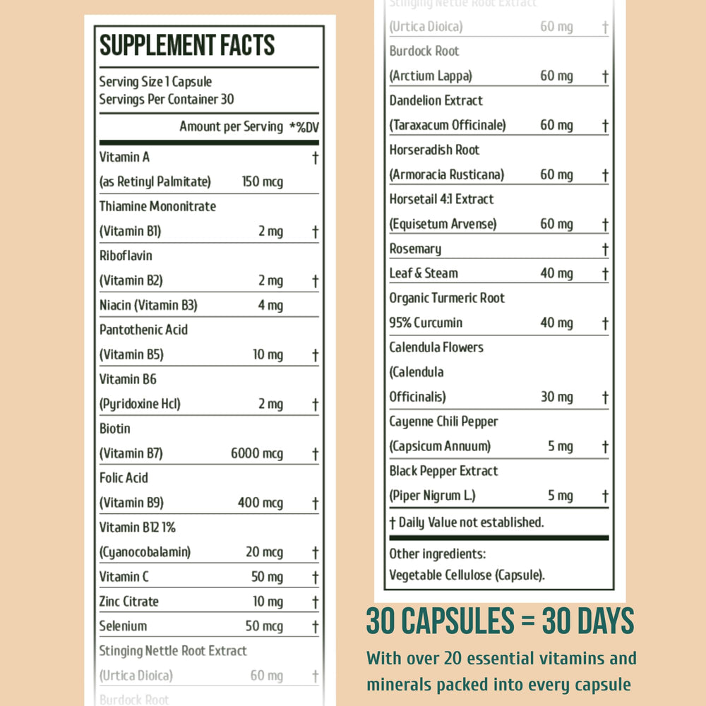 Bottle with packaging for the hair growth vitamin supplement