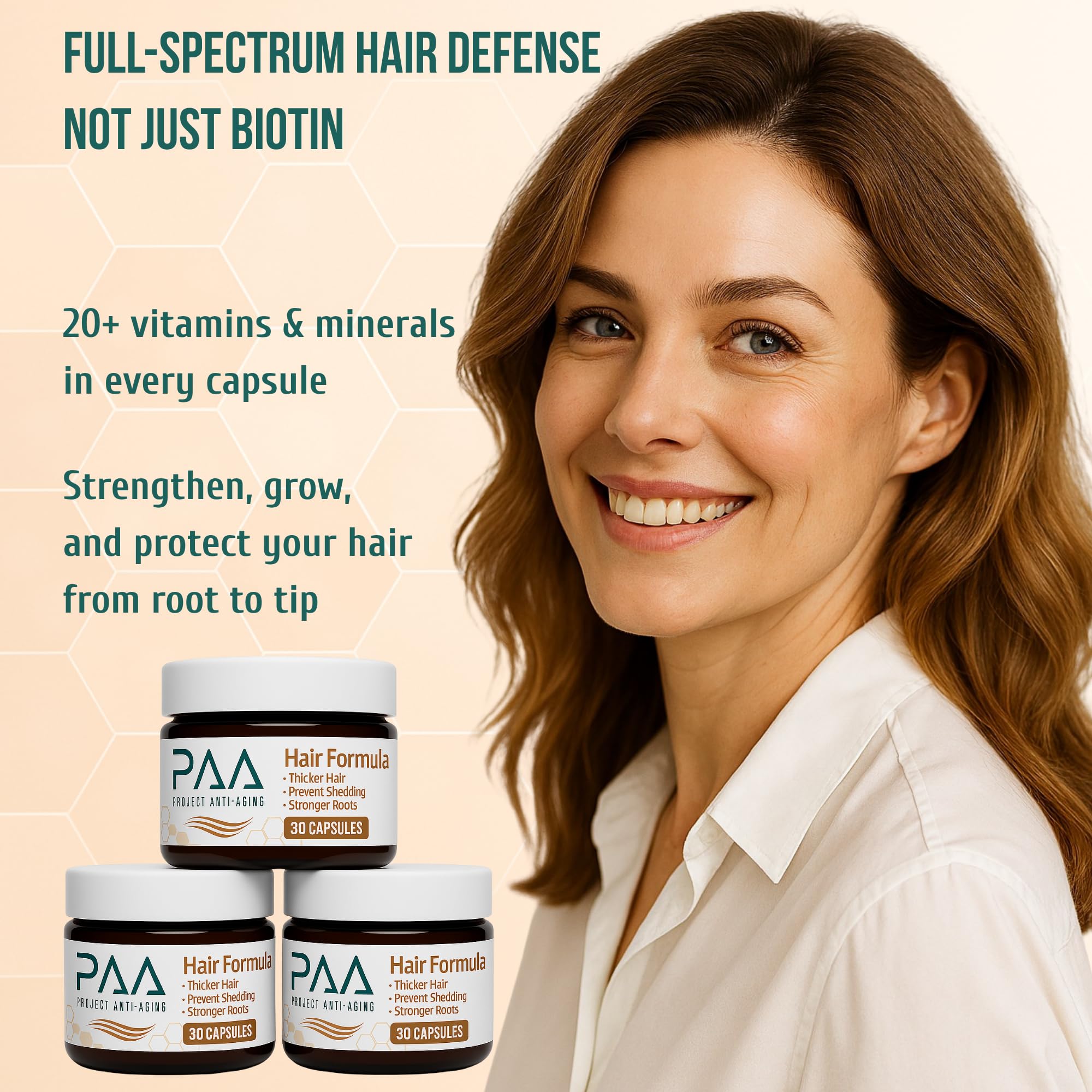 Label highlighting 20+ nutrients for hair nourishment
