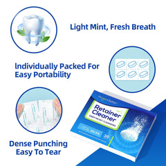 Close-up of dissolving tablet in water for cleaning dentures and retainers.