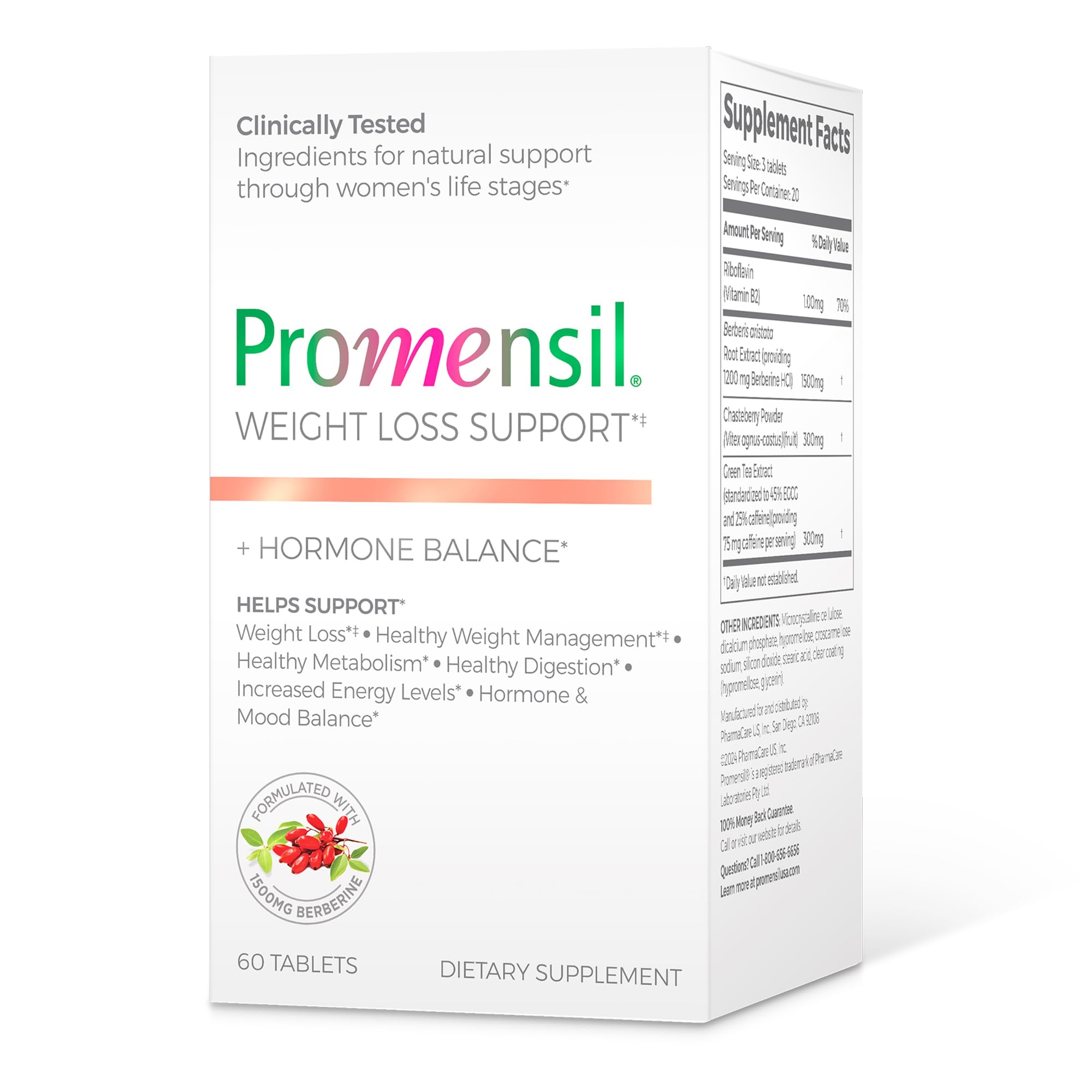 Promensil Berberine 1500mg weight loss tablets bottle