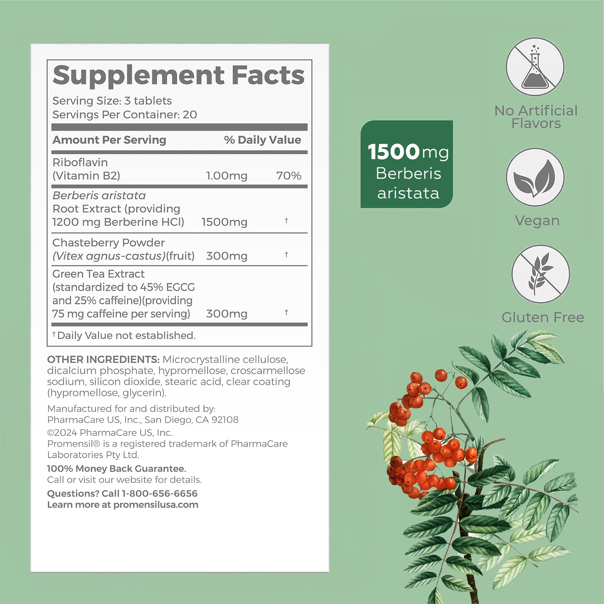 Promensil packaging showing Berberine and EGCG ingredients