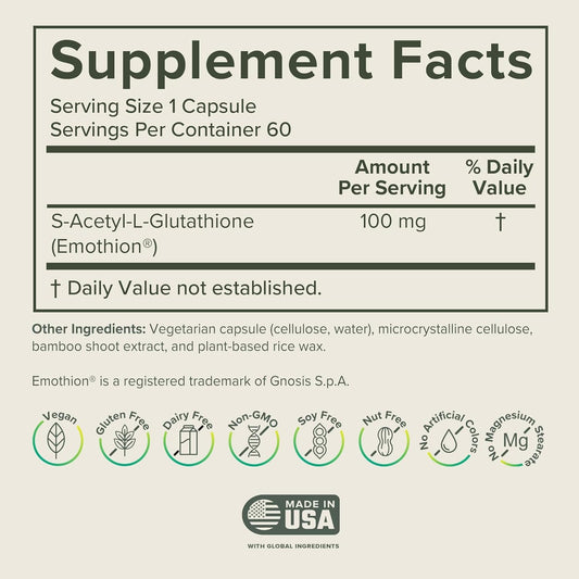 Prominent Nutrition S-Acetyl L-Glutathione product label close-up