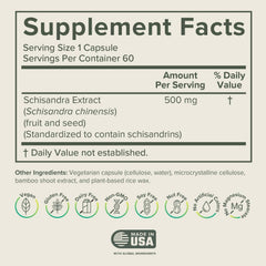 Close-up of Schisandra Berry Extract capsules with 500 mg dose