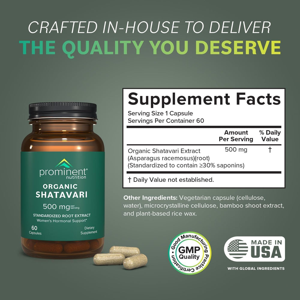 Close-up of organic Shatavari capsules in a bottle