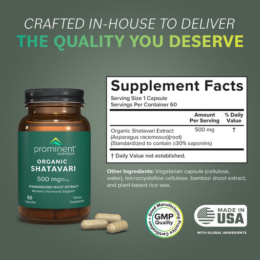 Close-up of organic Shatavari capsules in a bottle